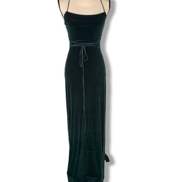Lucy in the Sky Emerald Velvet Slit Maxi Dress S – Luxury Evening Glam - Picture 2 of 4